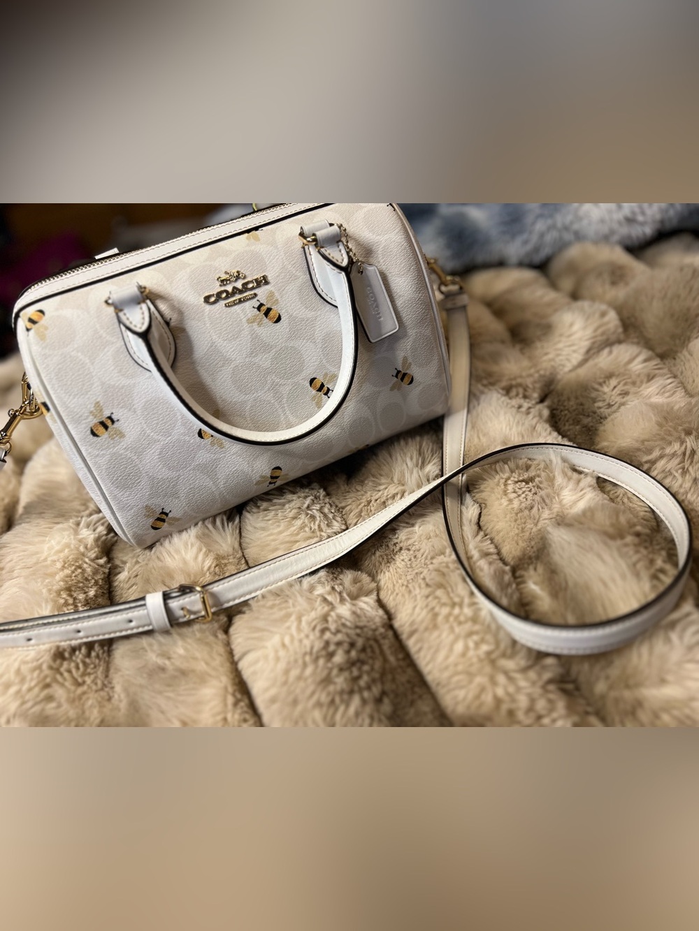 NWOT Coach Rowan Satchel Bag in Signature Canvas w Bee Print (Retail $450)